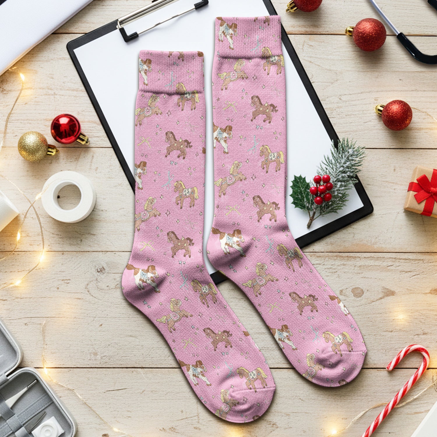 Cute Pony Star Pattern Socks, Breathable Fabrics Medical Uniform