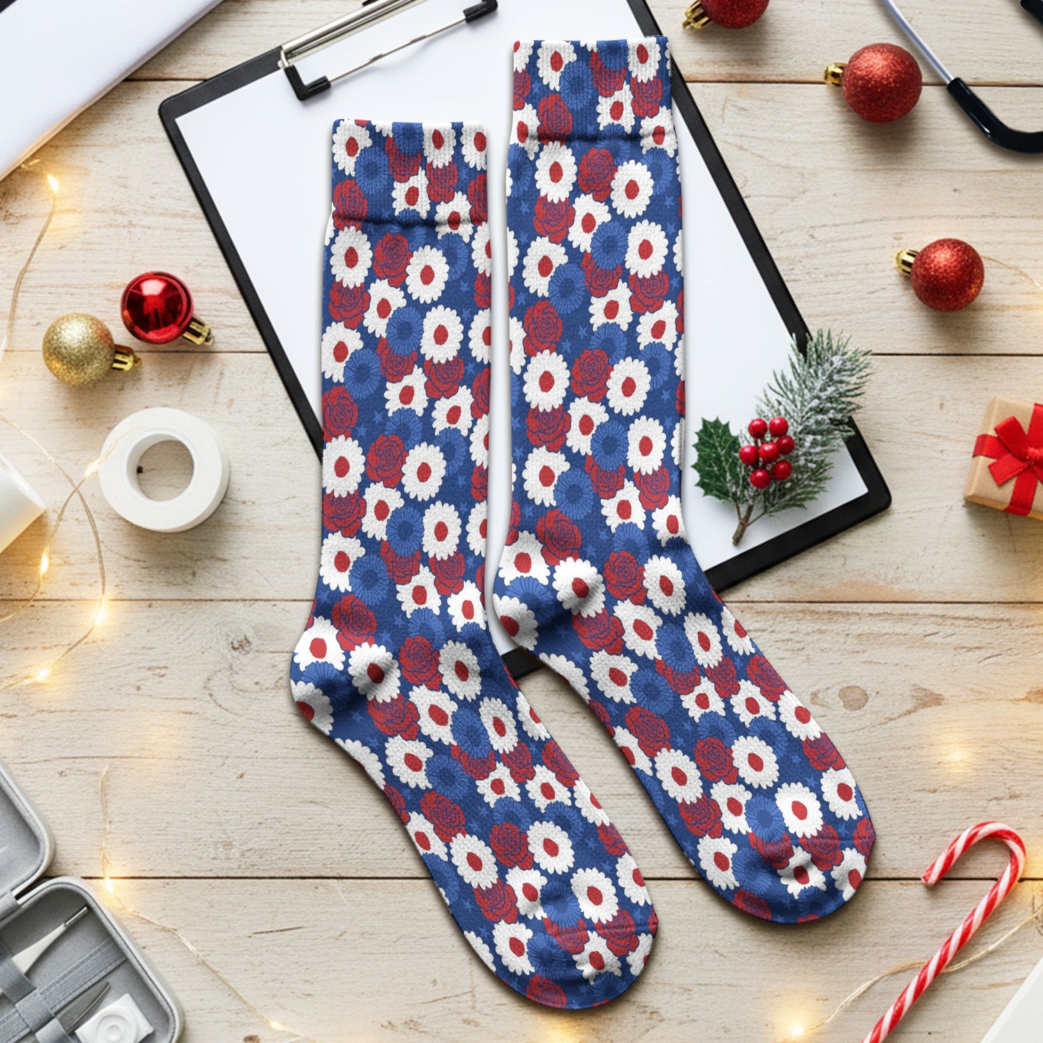 Daisy Rose Floral Pattern Socks, Adult Socks for Men and Women