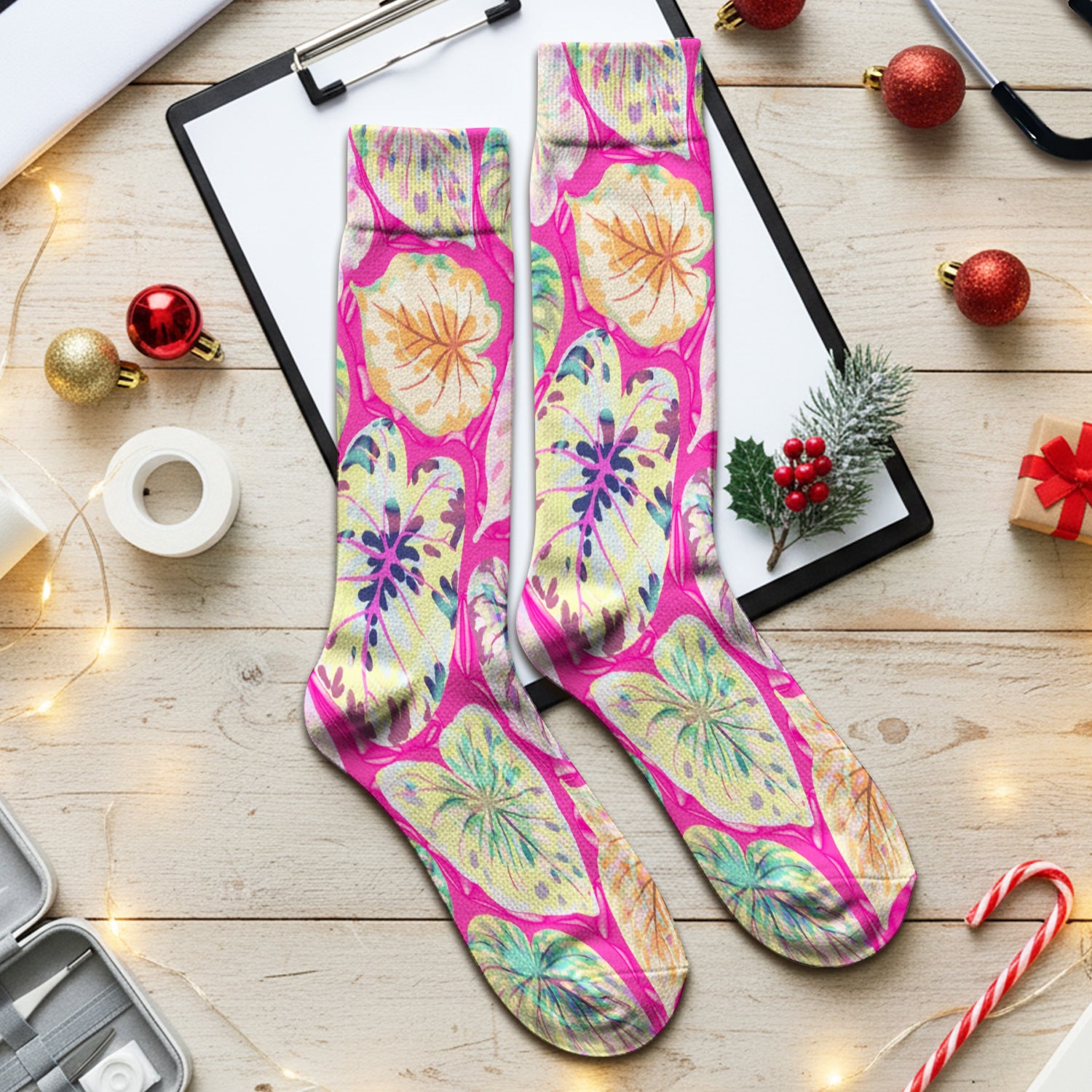 Tropical Colorful Shaped Leaf Nurse Pattern Socks, Adult Socks for Men and Women
