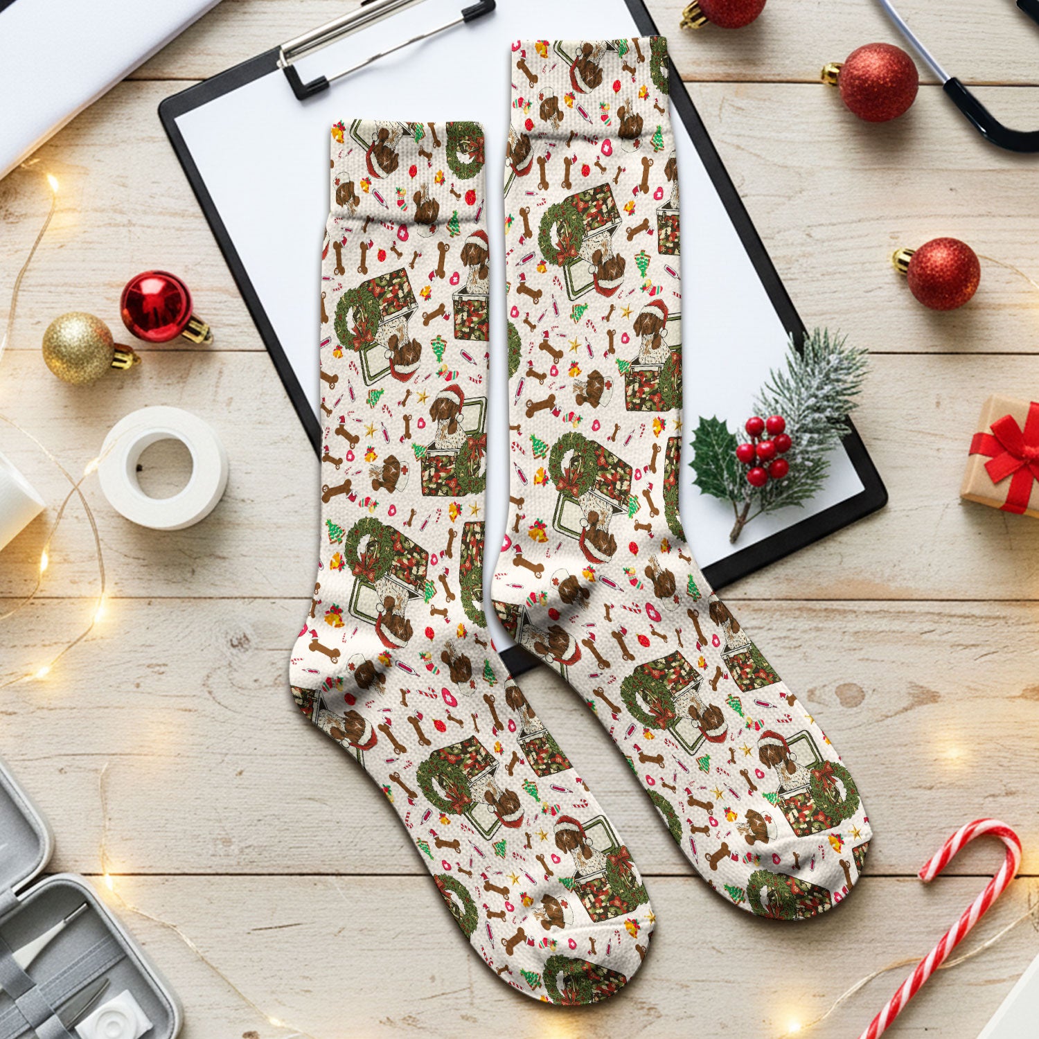 Christmas Dachshund Socks for Nurse Doctor - Funny Puppy Adult Socks for Men and Women