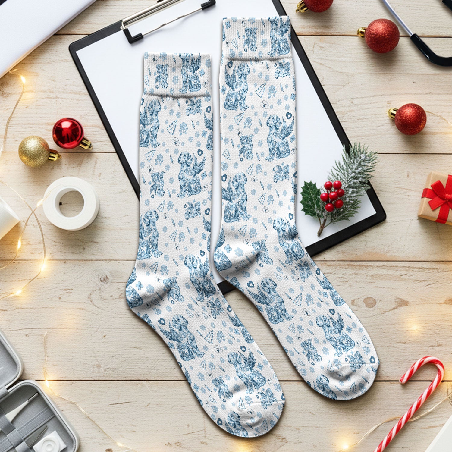 Toile de Jouy Socks for Nurse Doctor - Dachshund Angel Adult Socks for Men and Women - Breathable Fabrics Medical Uniform