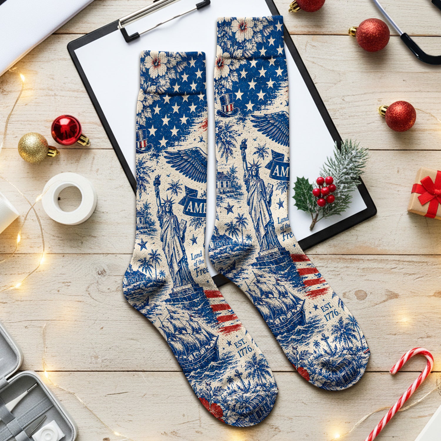 America 250 Eagle Liberty Pattern Socks, Adult Socks for Men and Women
