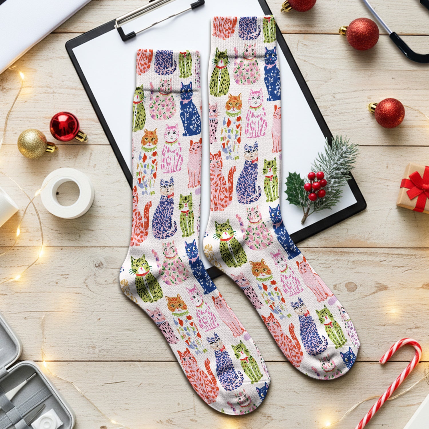 Colorful Cat with Playful Pet Socks, Adult Socks for Men and Women