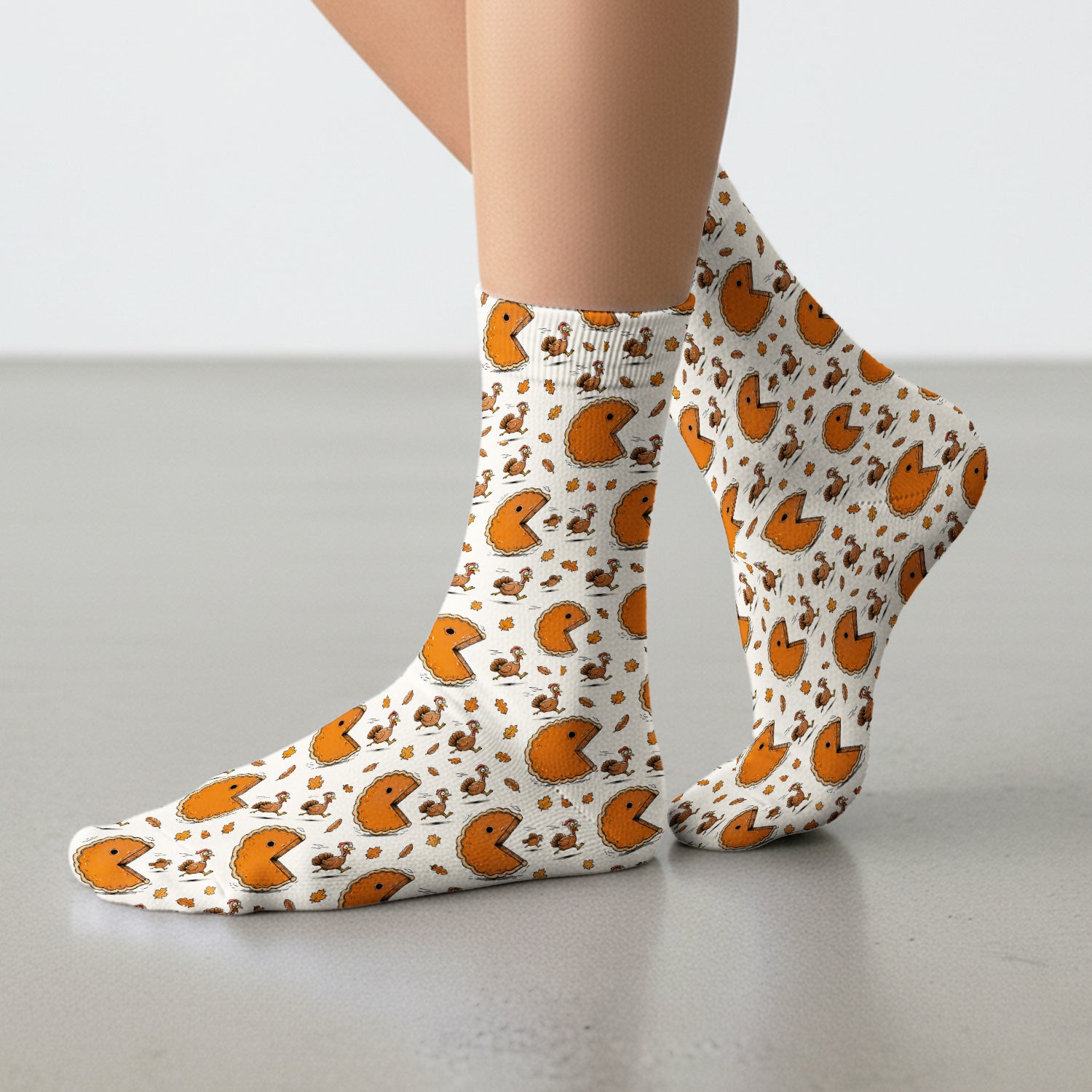 Thanksgiving Pie Chasing Turkey Socks, Adult Socks for Men and Women