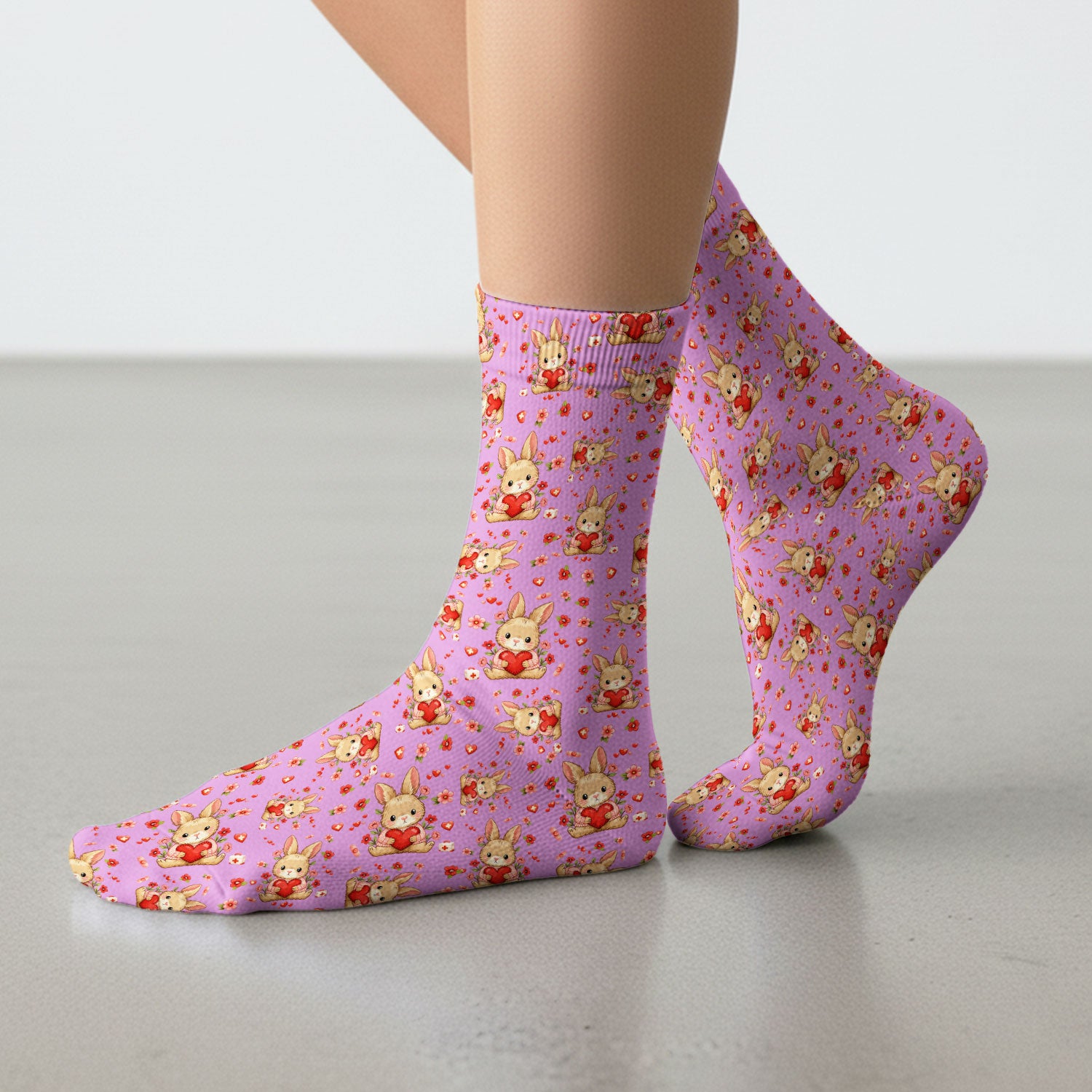 Adorable Bunny Heart Healthcare Design Socks, Adult Socks for Men and Women