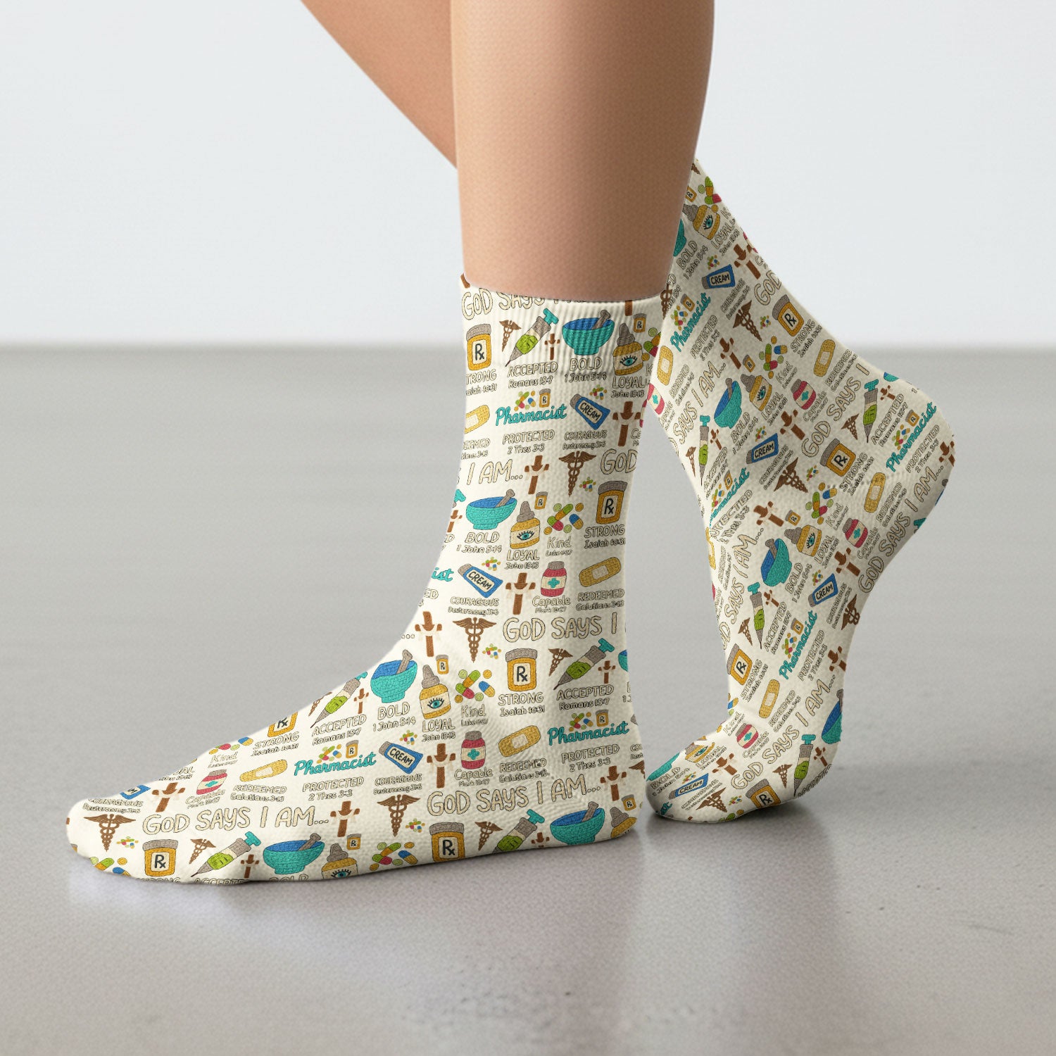 God Says I Am Pharmacist Socks - Christian Adult Socks for Men and Women - Bible Verse Medical Gift for Nurses