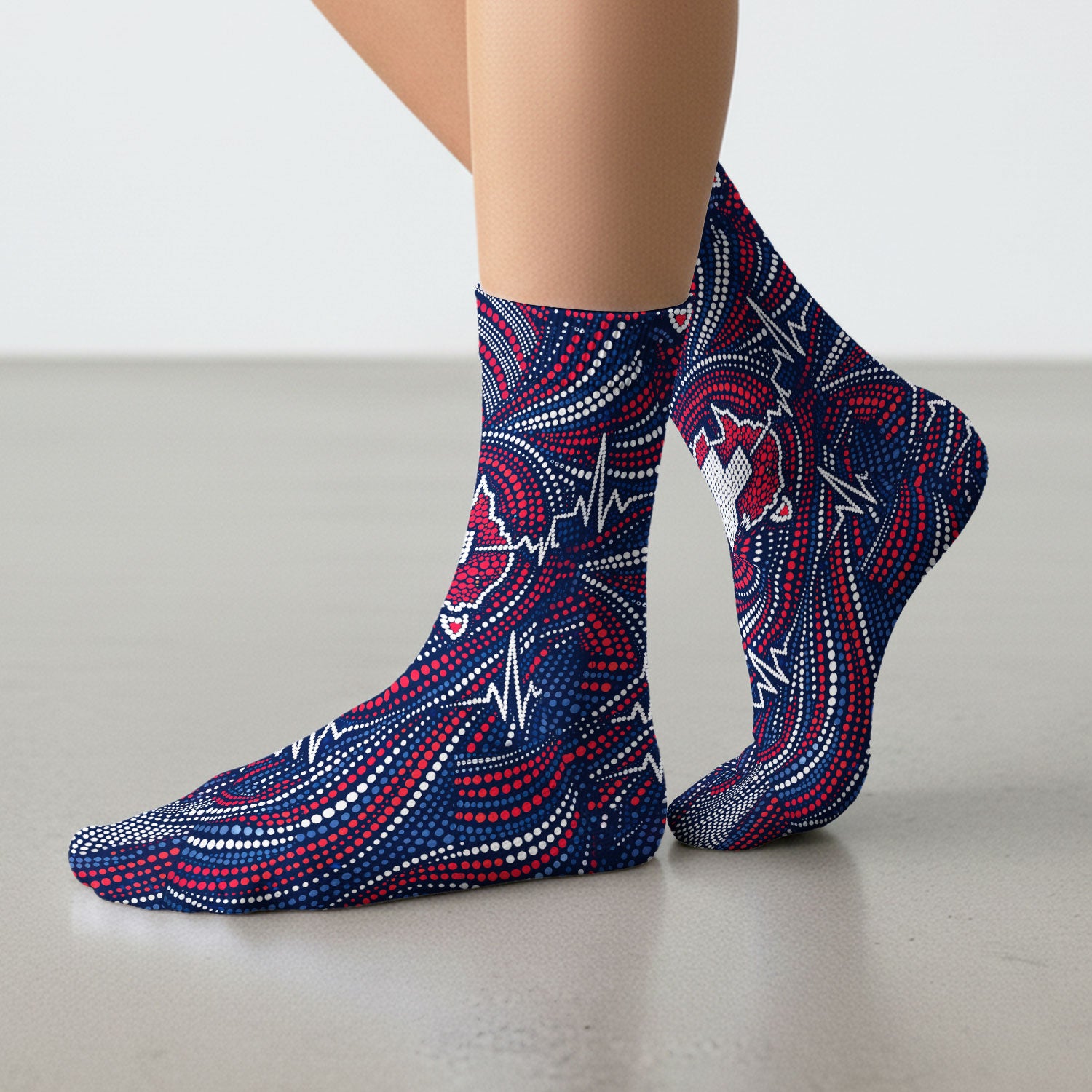 Dot Art Medical Cross Heartbeat Print Medical Socks, Socks for Nurse Doctor