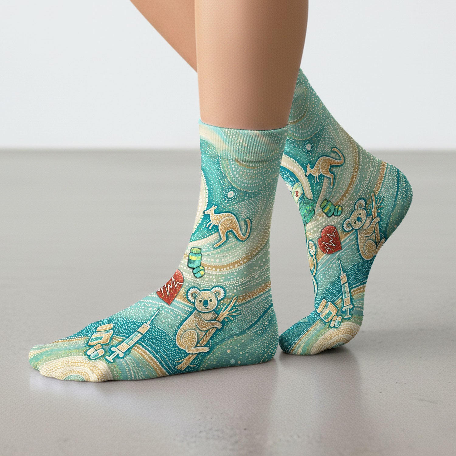 Australian Wildlife Dot Art Inspired Nursing Socks - Adult Socks for Men and Women