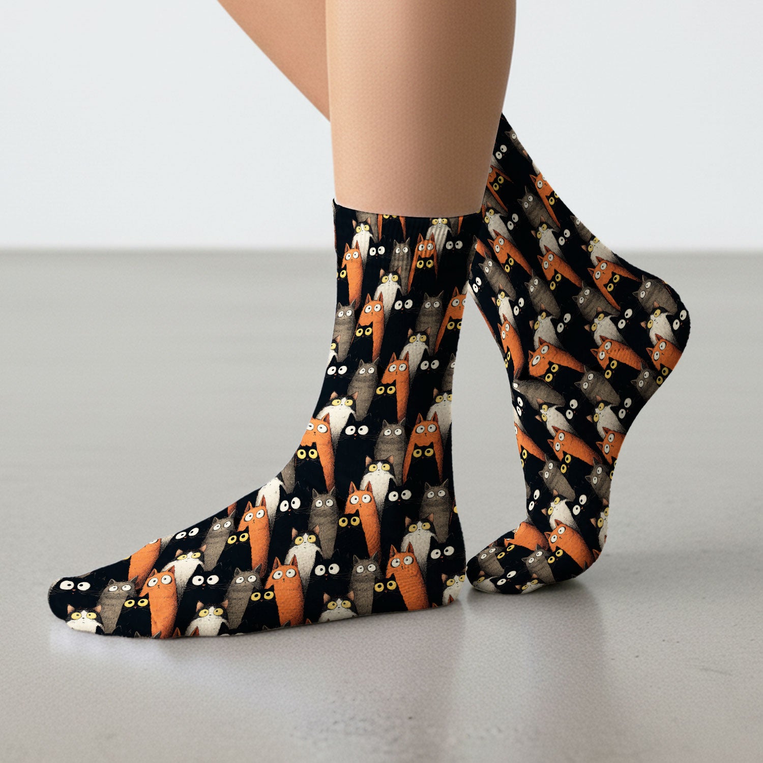 Black Cat Pattern Nurse Scrub Socks, Cat Lover Nurse Sock, Breathable Fabrics Nursing Uniform