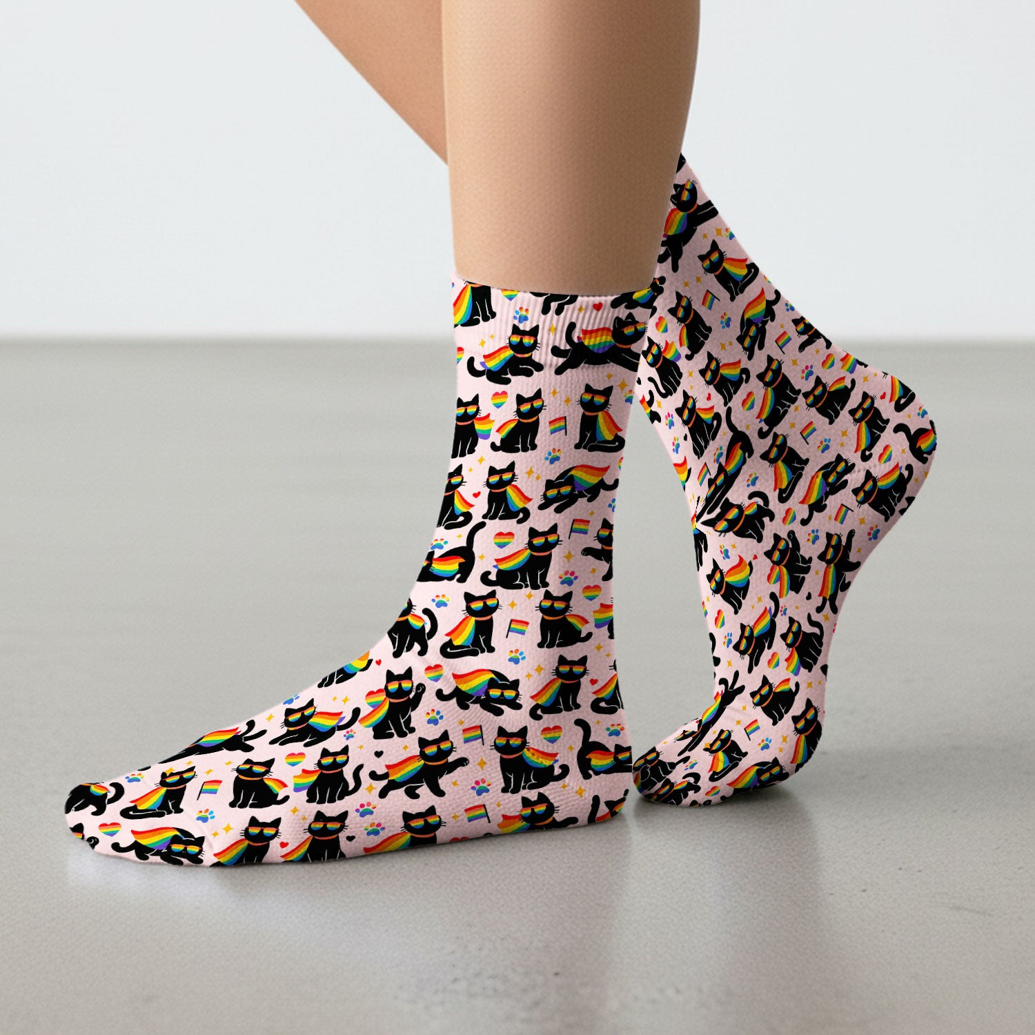 Rainbow Black Cat Pride Pattern Socks, Breathable Fabrics Medical Uniform