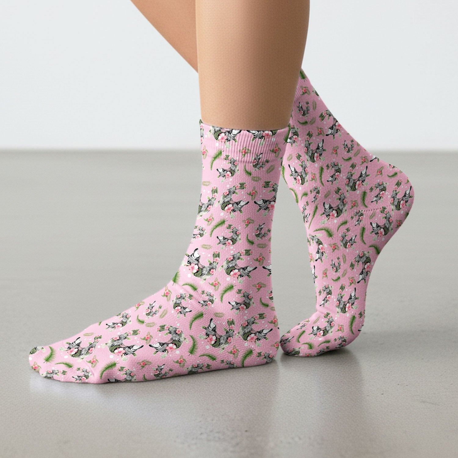 Cute Platypus Scrub Socks, Tropical Floral Animal Pattern Nurse Sock, Breathable Fabrics Nursing Uniform