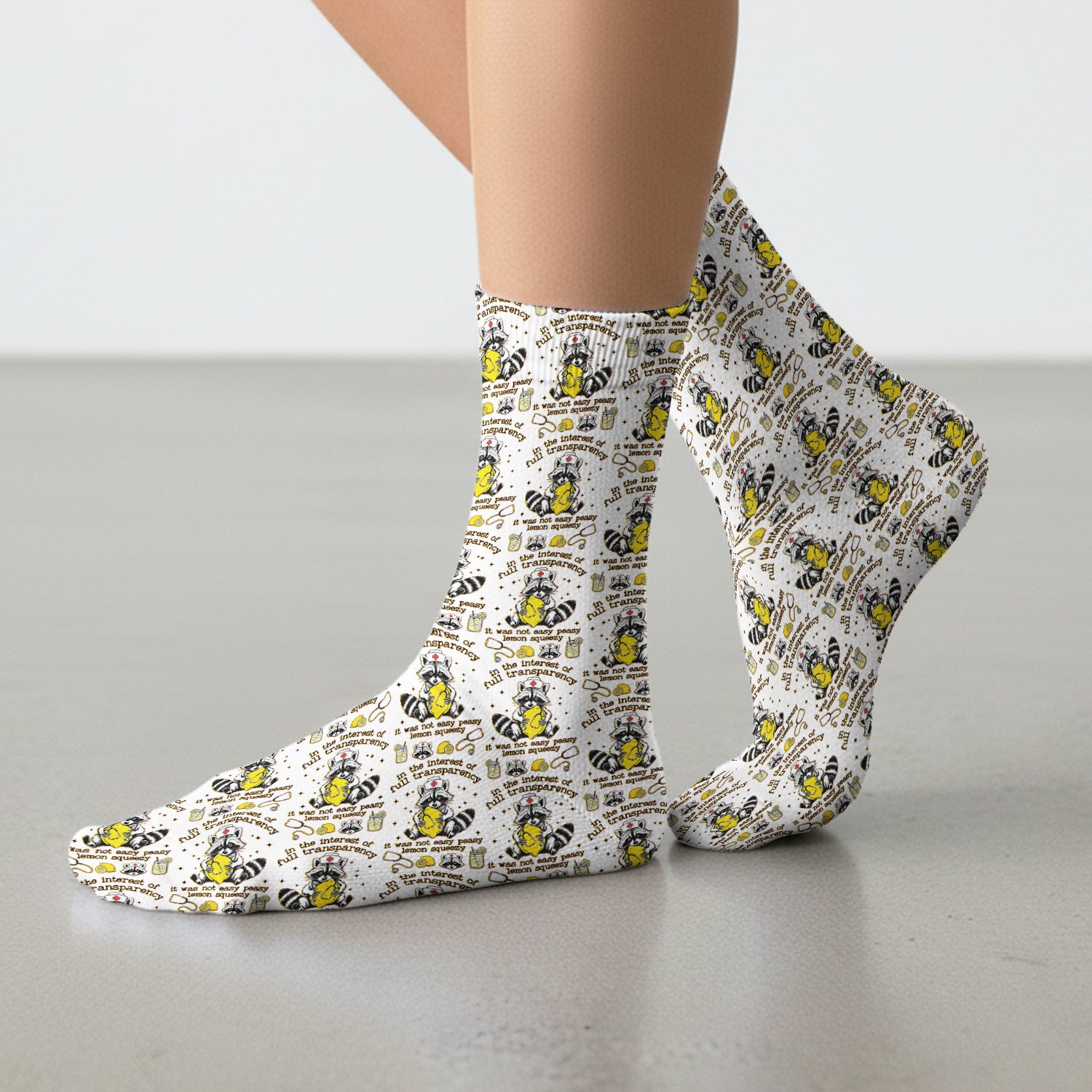 Raccoon Lemon Quote Medical Humor Pattern Socks, Breathable Fabrics Medical Uniform