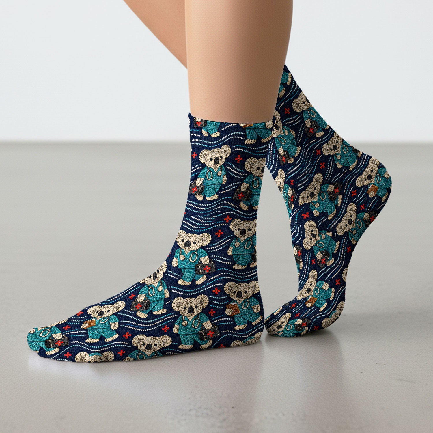 Aboriginal Dot Art Pattern Nurse Scrub Socks, Koala Medical Sock For Women, Breathable Fabrics Nursing Uniform