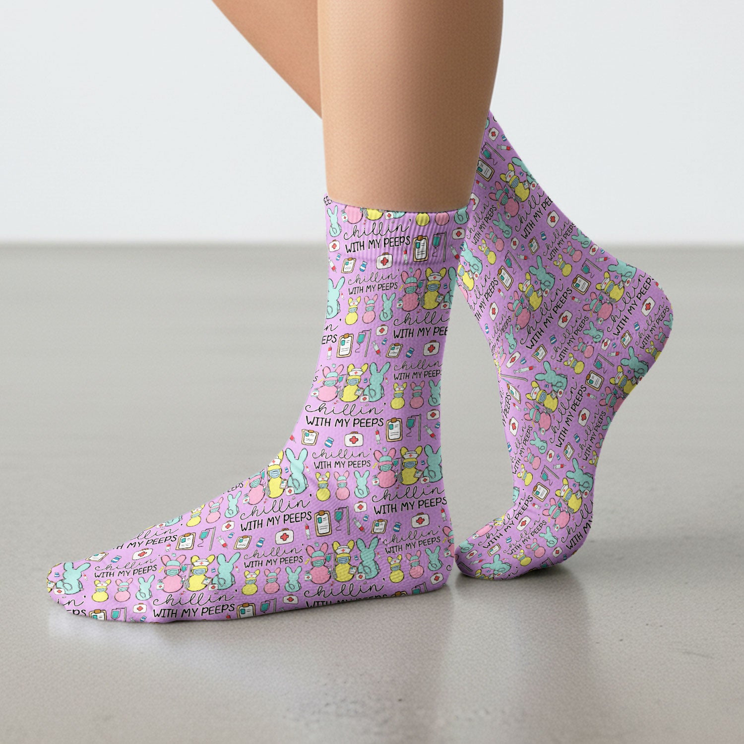 Cute Bunny Nurse Chillin With My Peeps Socks, Socks for Nurse Doctor