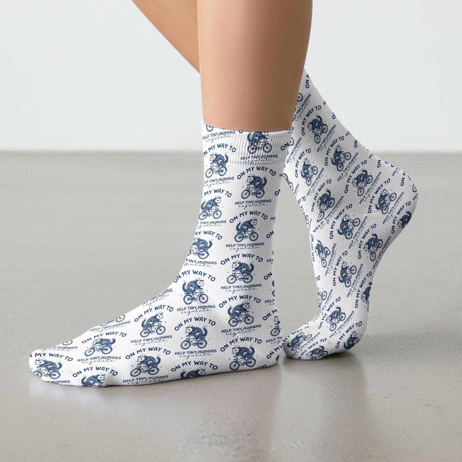 Featuring Biking Opossum With Funny Quote Print Socks, Breathable Fabrics Medical Uniform