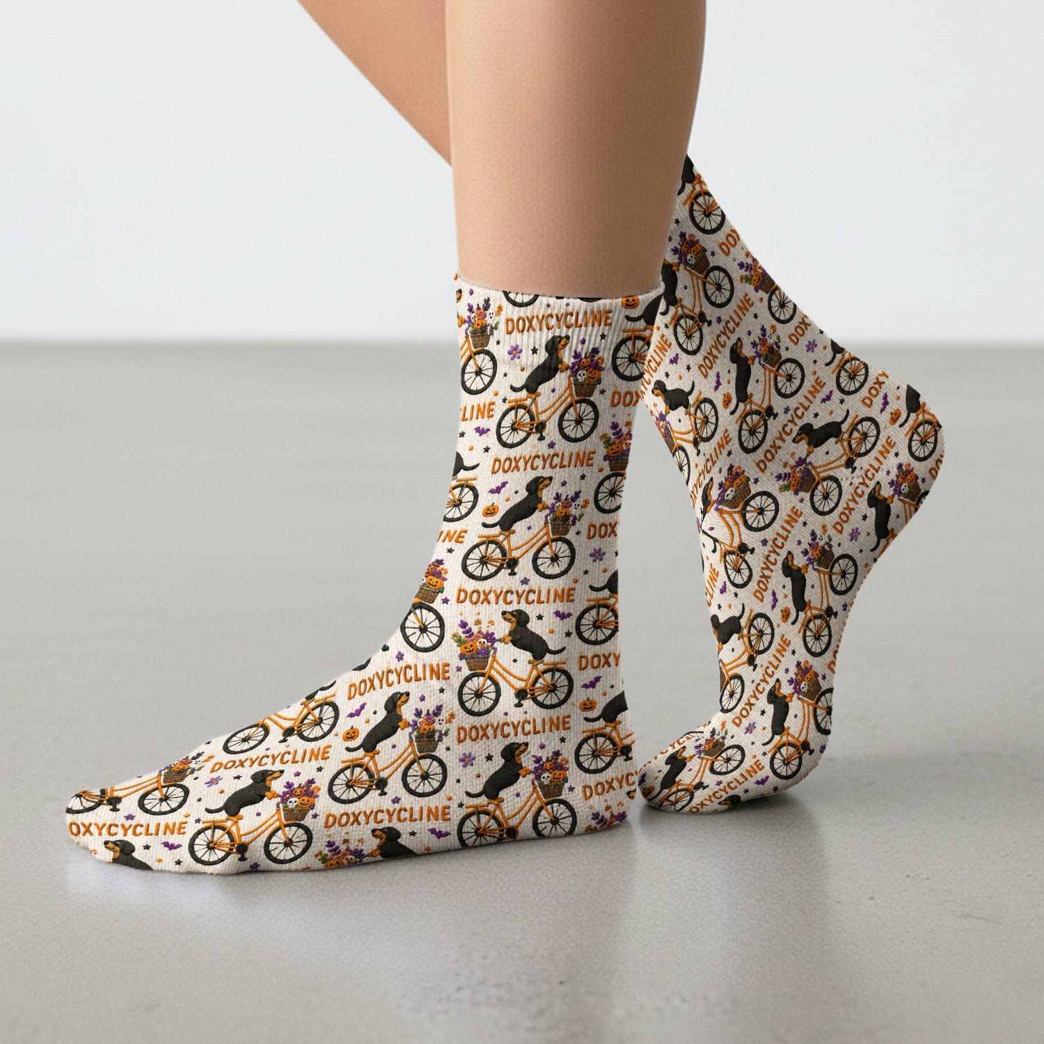 Halloween Dachshund with Doxycycline Bike Print Socks, Adult Socks for Men and Women