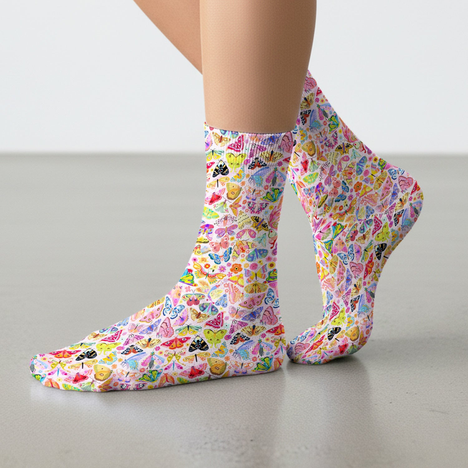 Cute Bright Butterfly Moth Floral Socks, Breathable Fabrics Medical Uniform