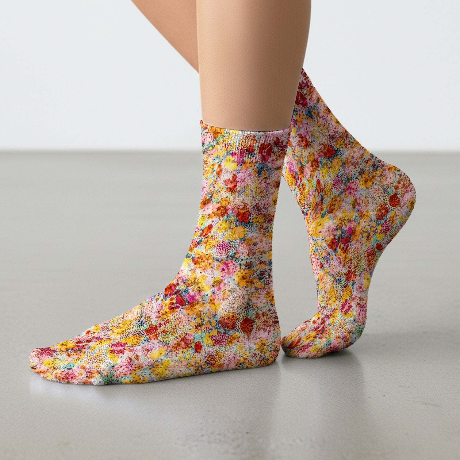 Autumn Floral Leaves Pattern Socks, Socks for Nurse Doctor