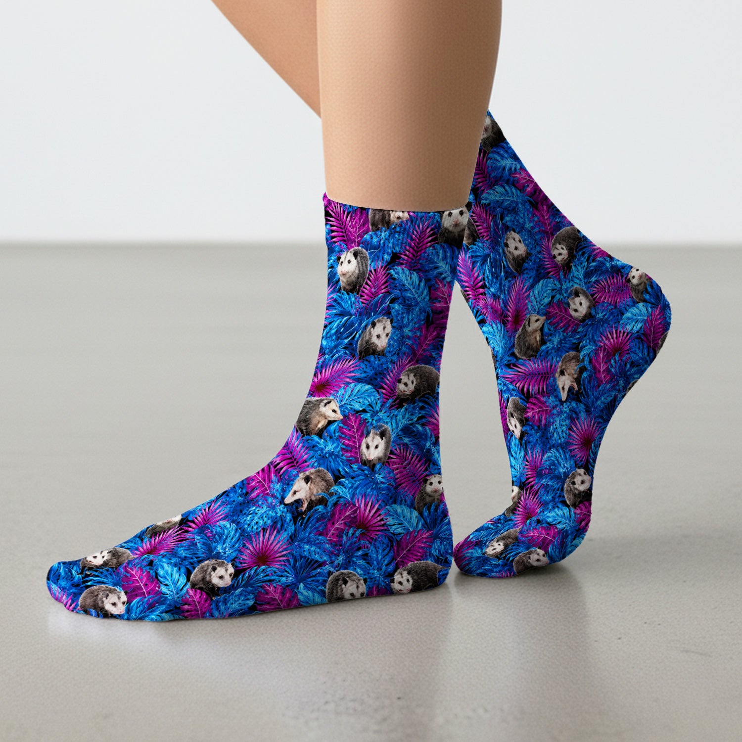 Cute Opossum Tropical Print Socks, Adult Socks for Men and Women