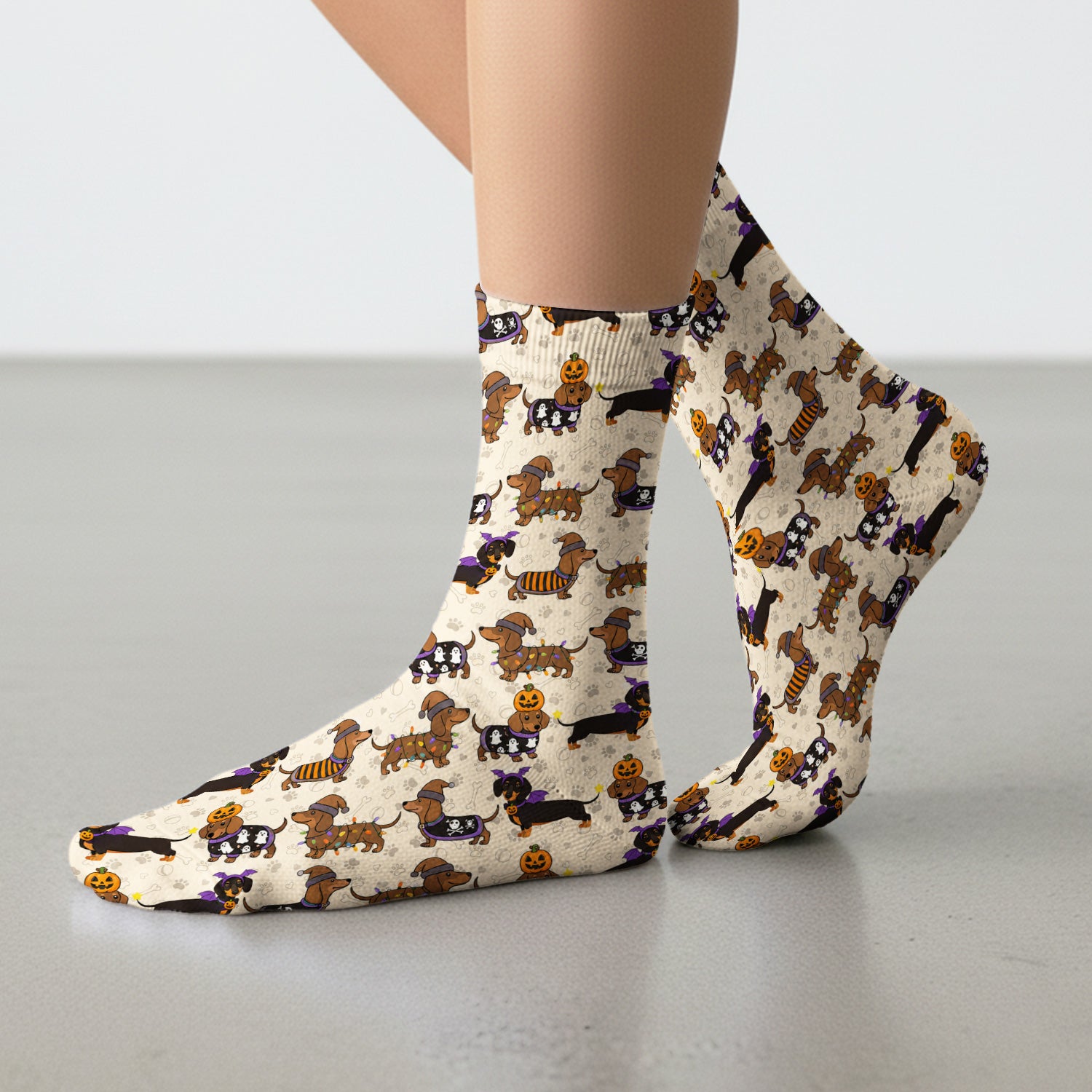 Halloween Dachshund with Pumpkin Ghost Print Socks, Adult Socks for Men and Women