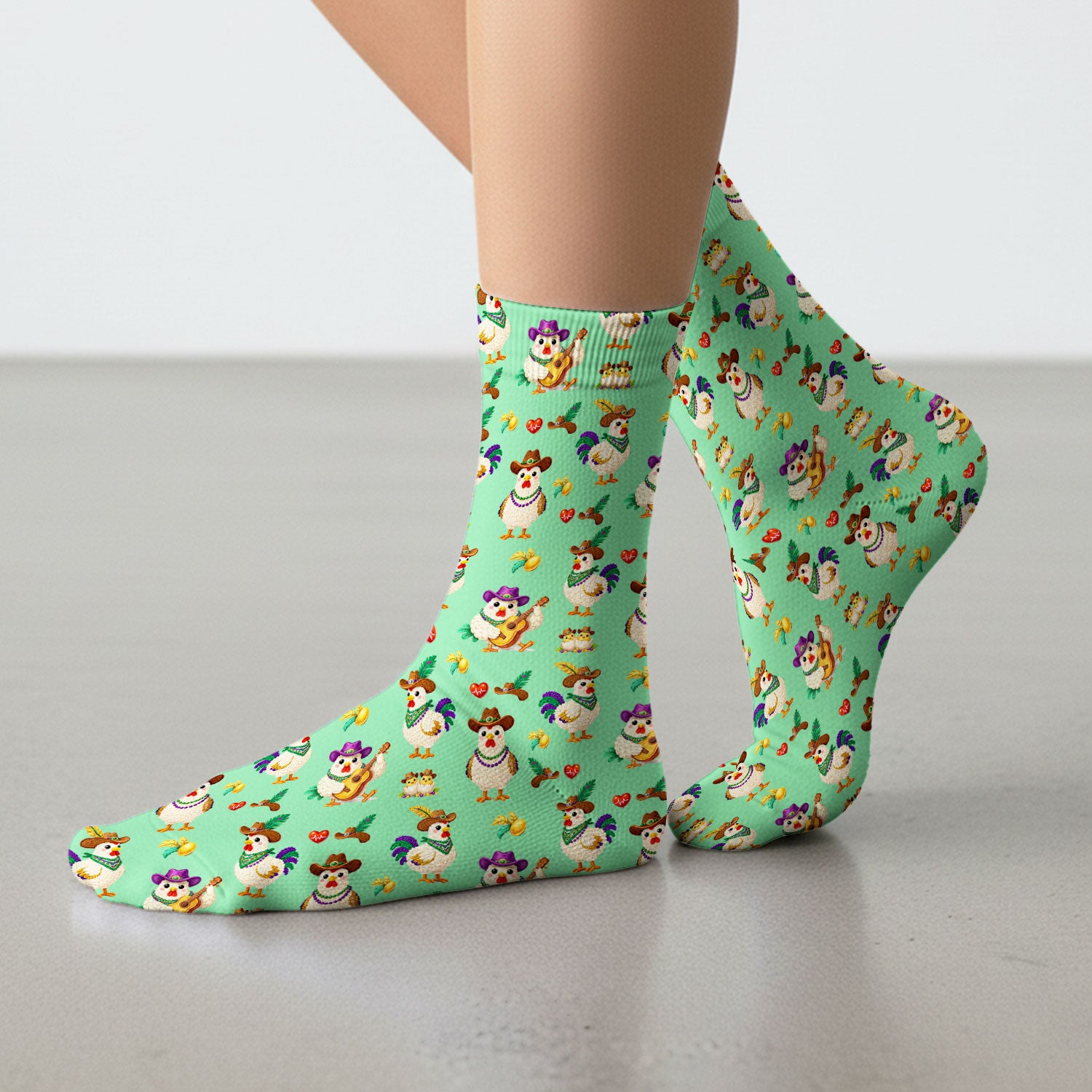Funny Mardi Gras Rooster Cowboy Print Medical Socks, Socks for Nurse Doctor