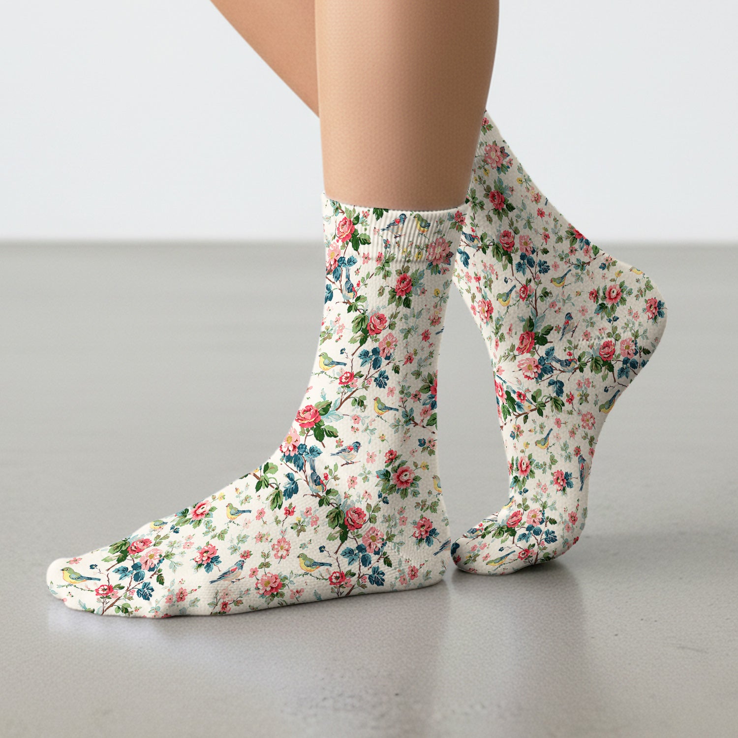 Songbird Rose Garden Pattern Socks, Adult Socks for Men and Women