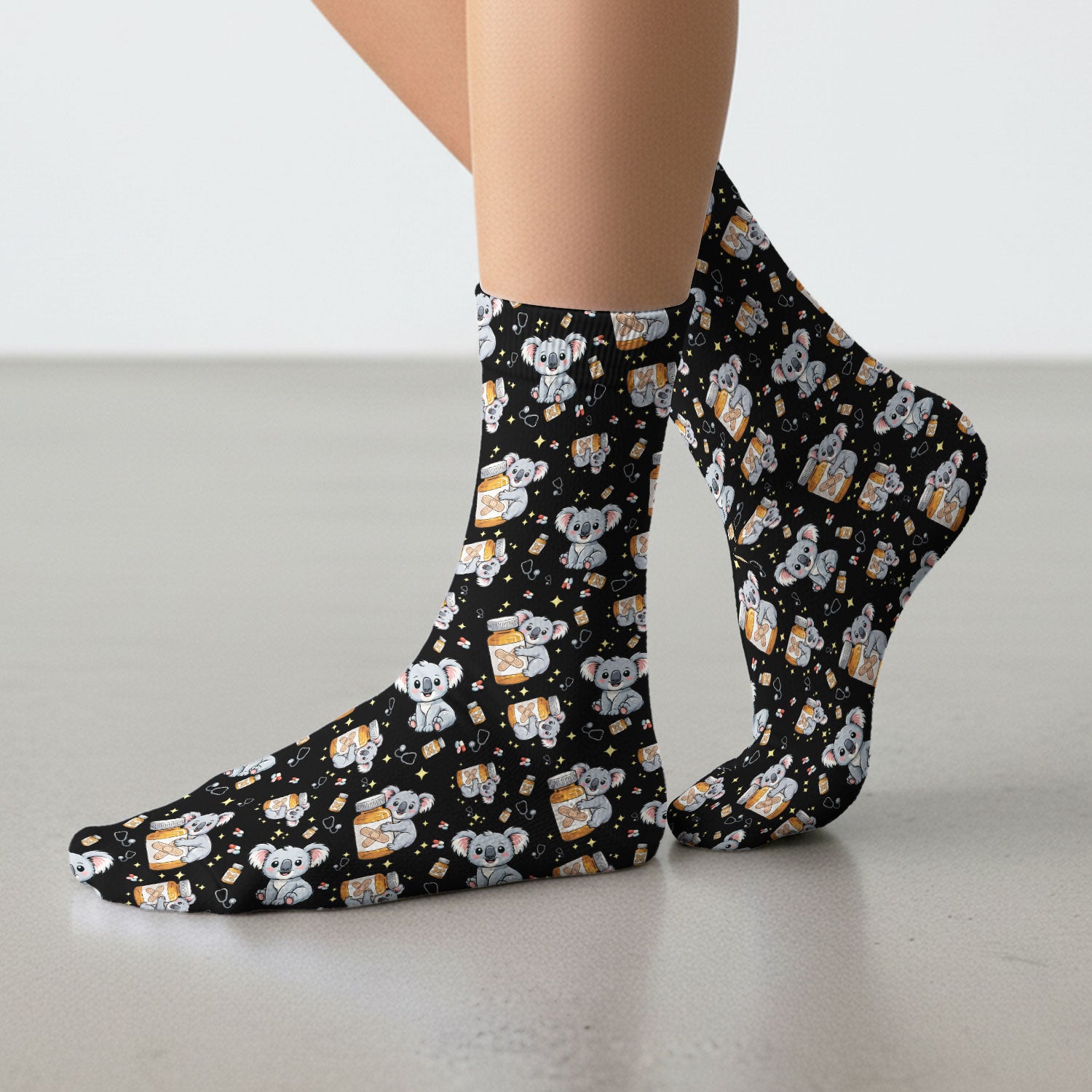 Cute Koala Nurse Bandage Medicine Print Socks,  Adult Socks for Men and Women