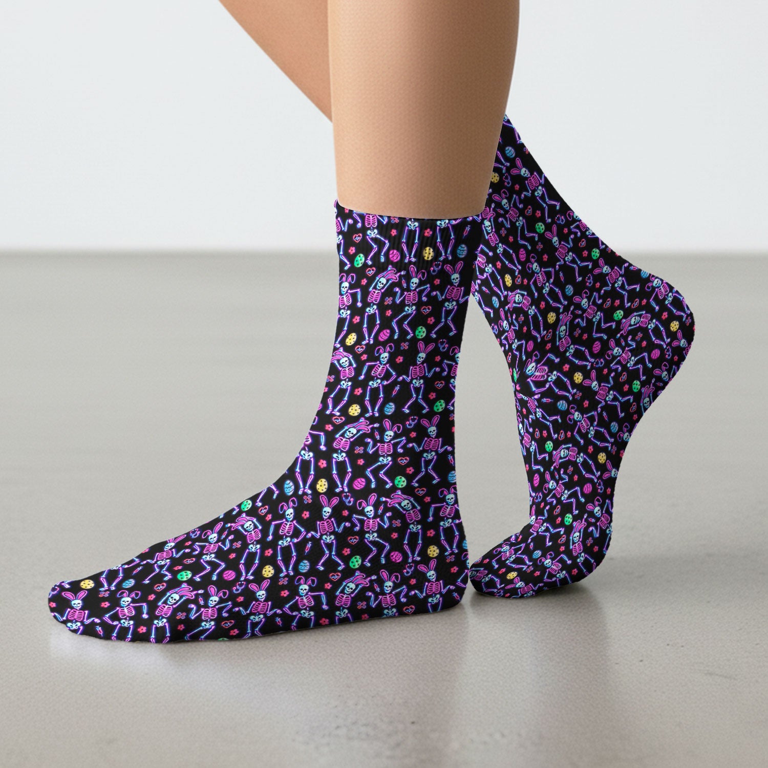 Neon Easter Skeleton Pattern Socks, Adult Socks for Men and Women