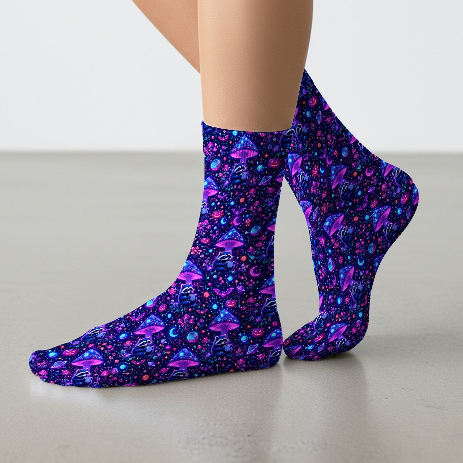 Halloween Raccoon And Mushrooms Socks, Adult Socks for Men and Women