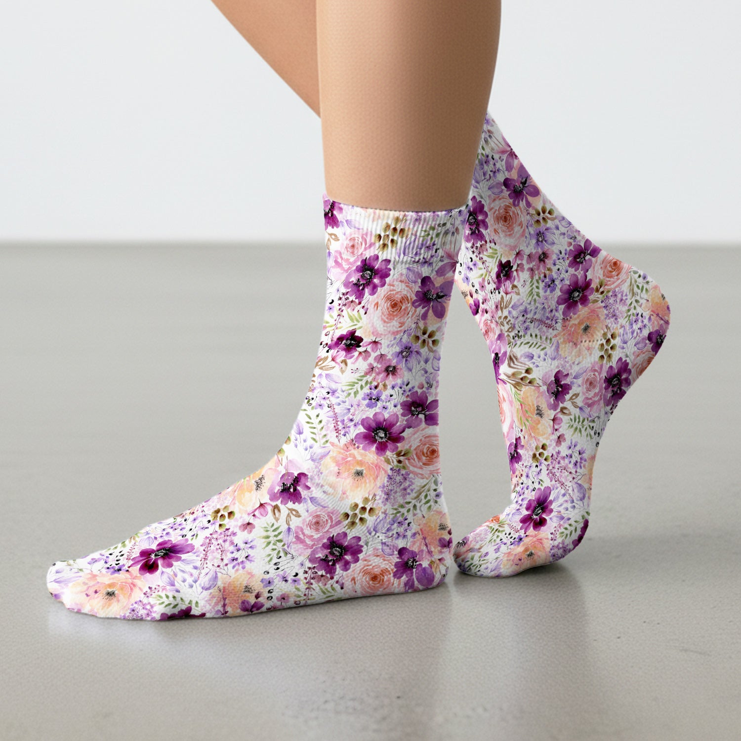 Elegant Watercolor Floral Bloom Socks, Adult Socks for Men and Women