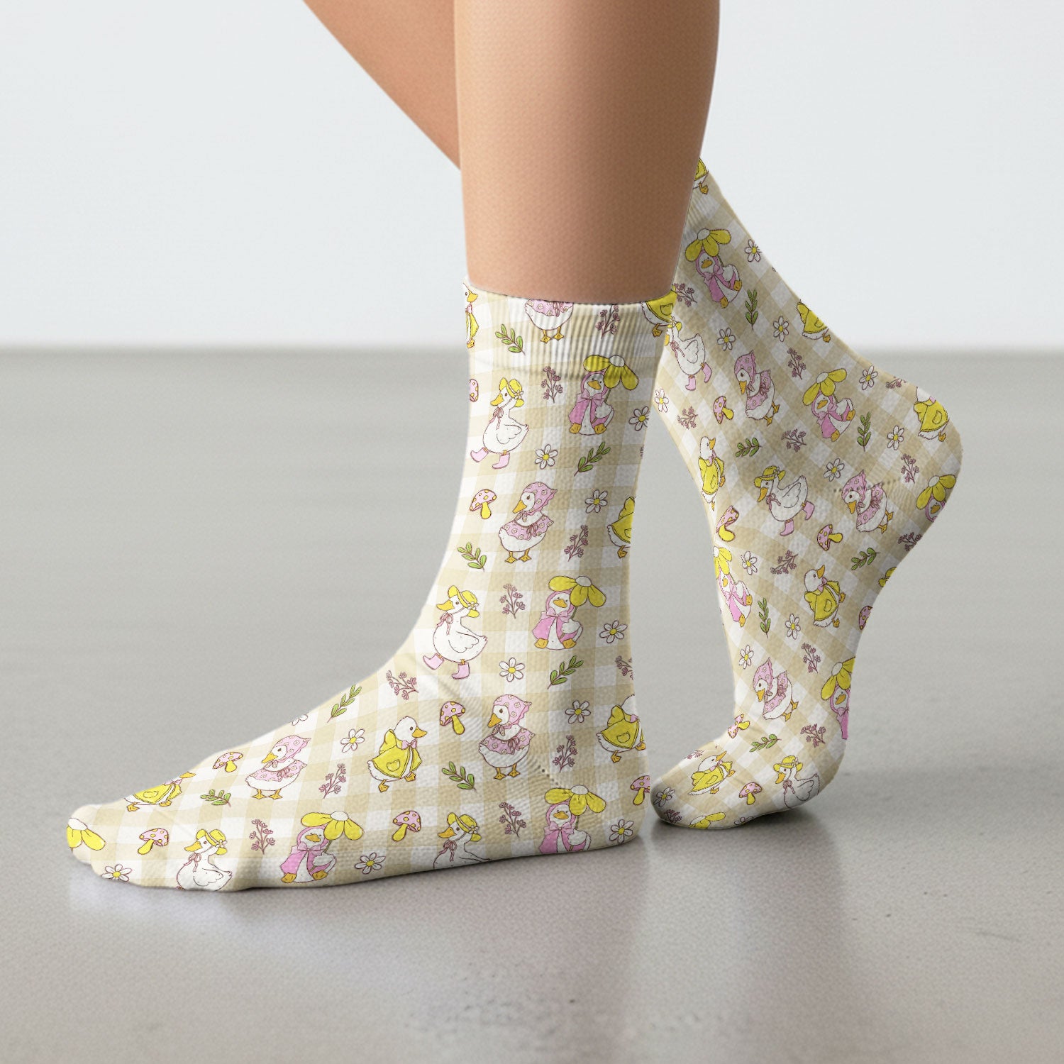 Cute Duck Outfit Gingham Pattern Scrub Socks, Socks for Nurse Doctor