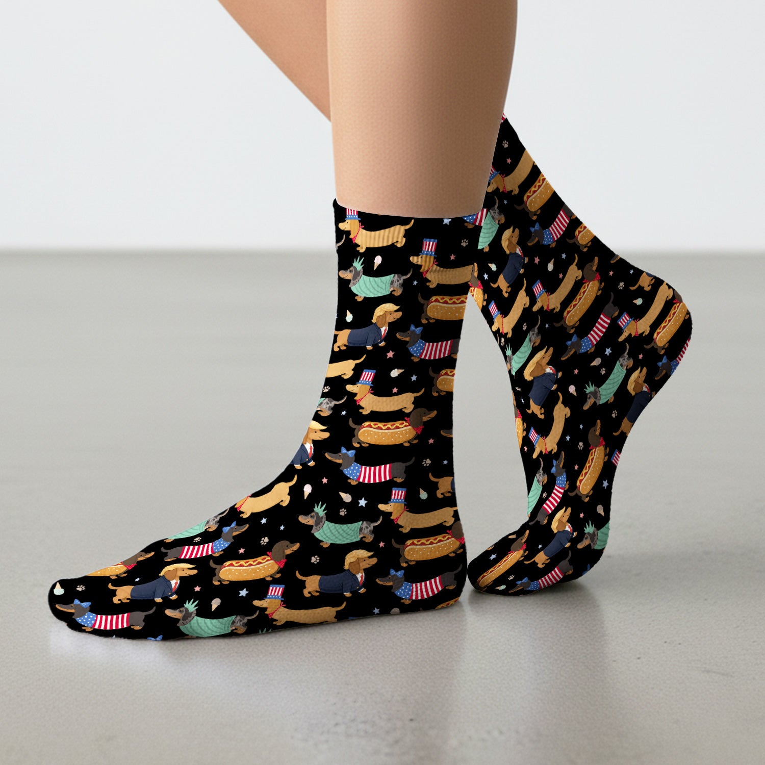 Funny Patriotic Dachshund Costume Dogs Pattern Sock, Breathable Fabrics Medical Uniform