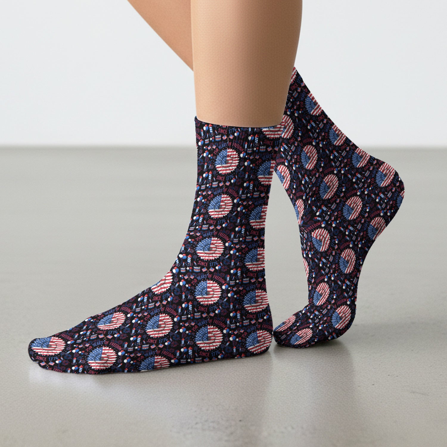 Festive Patriotic Sunflower American Flag Fireworks Pattern Socks, Breathable Fabrics Medical Uniform
