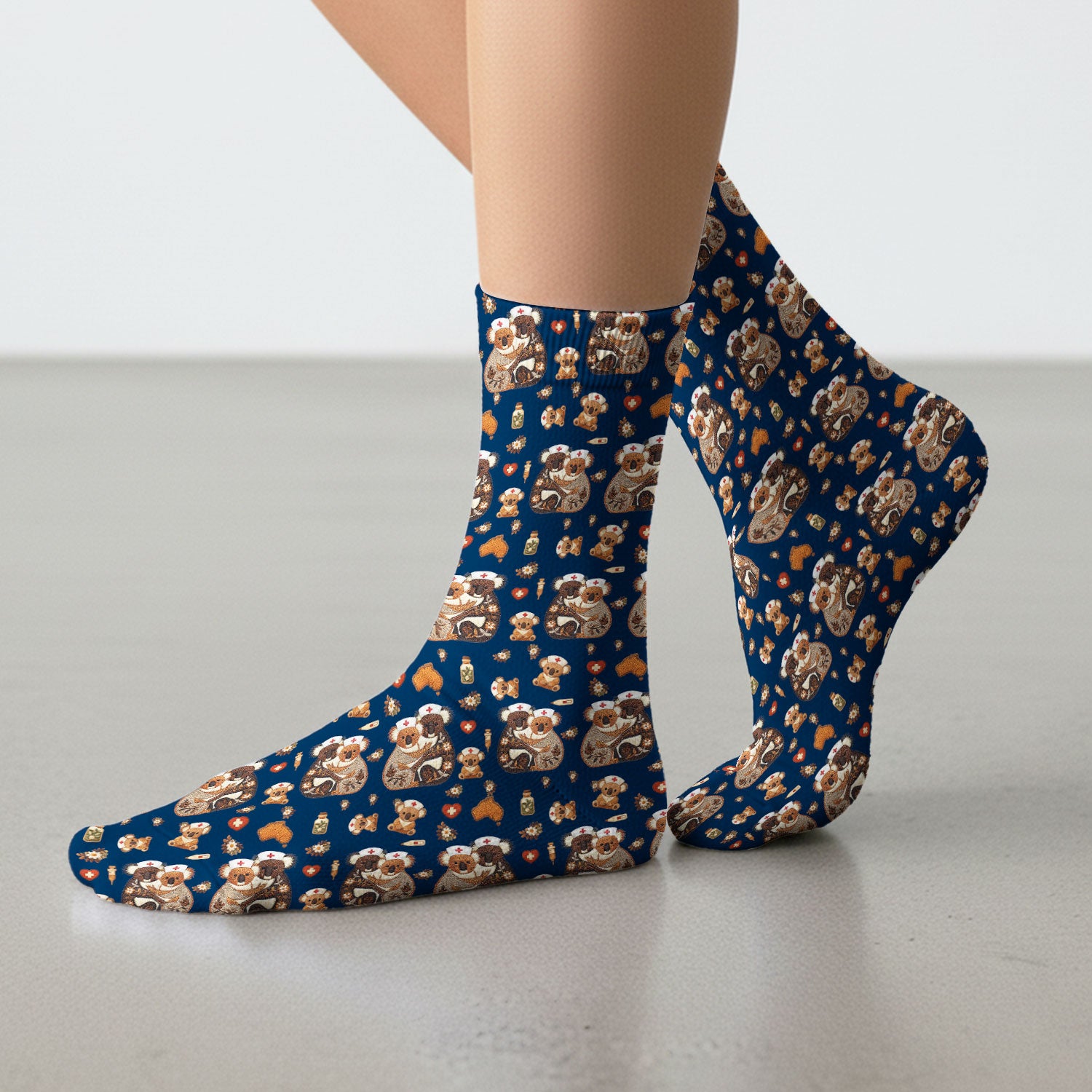 Cute Cartoon Koala Valentine Nurse Design Sock, Breathable Fabrics Medical Uniform