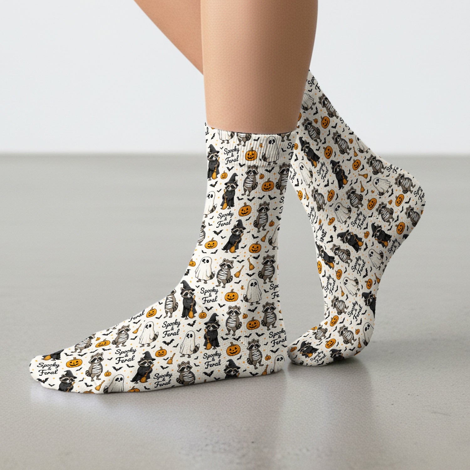 Spooky And Feral Halloween Raccoon Socks, Adult Socks for Men and Women