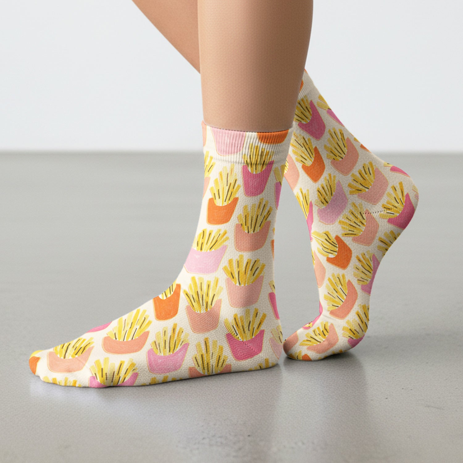 Funny French Fries Snack Food Pattern Socks, Breathable Fabrics Medical Uniform
