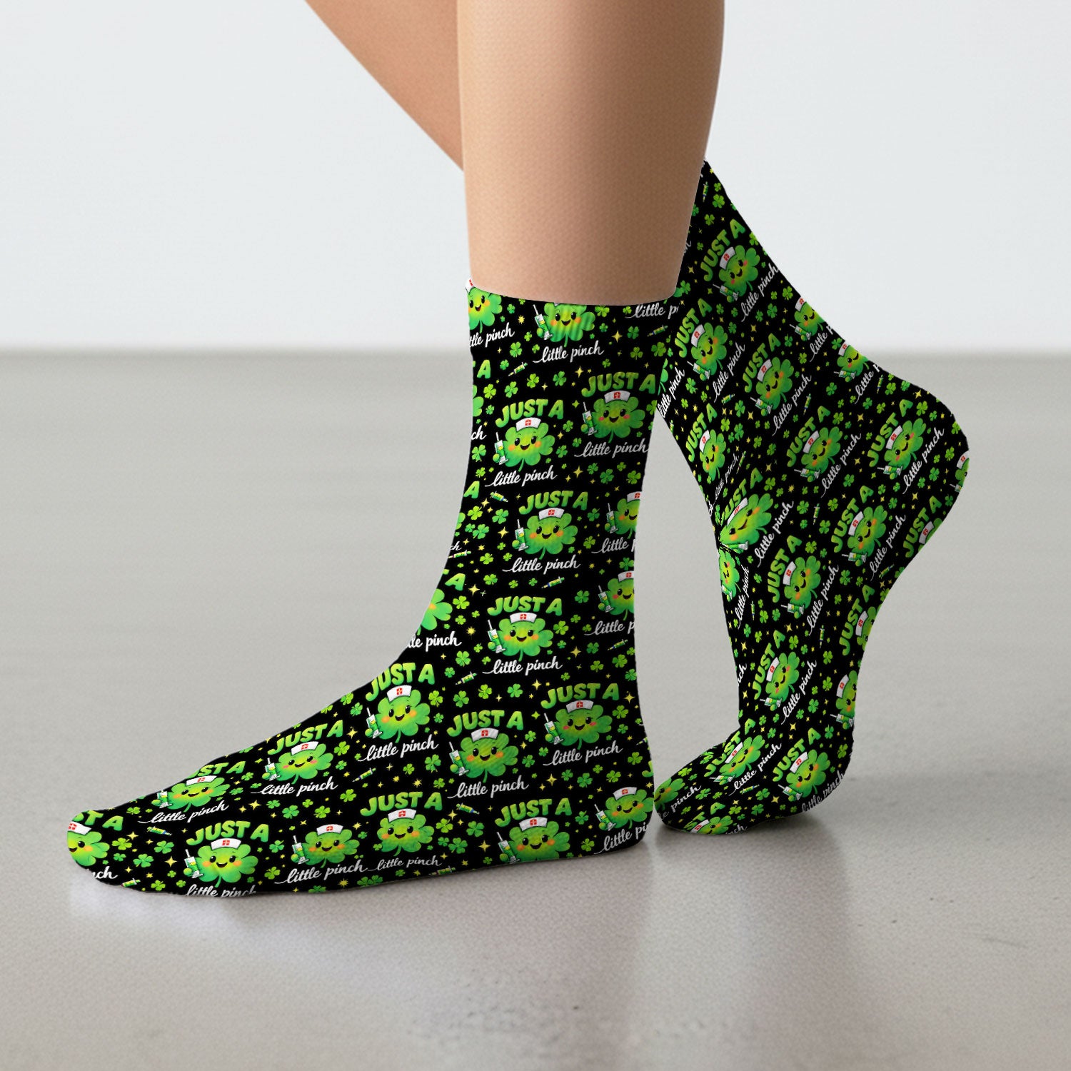 Shamrock Nurse Just A Little Pinch Print Socks, Socks for Nurse Doctor