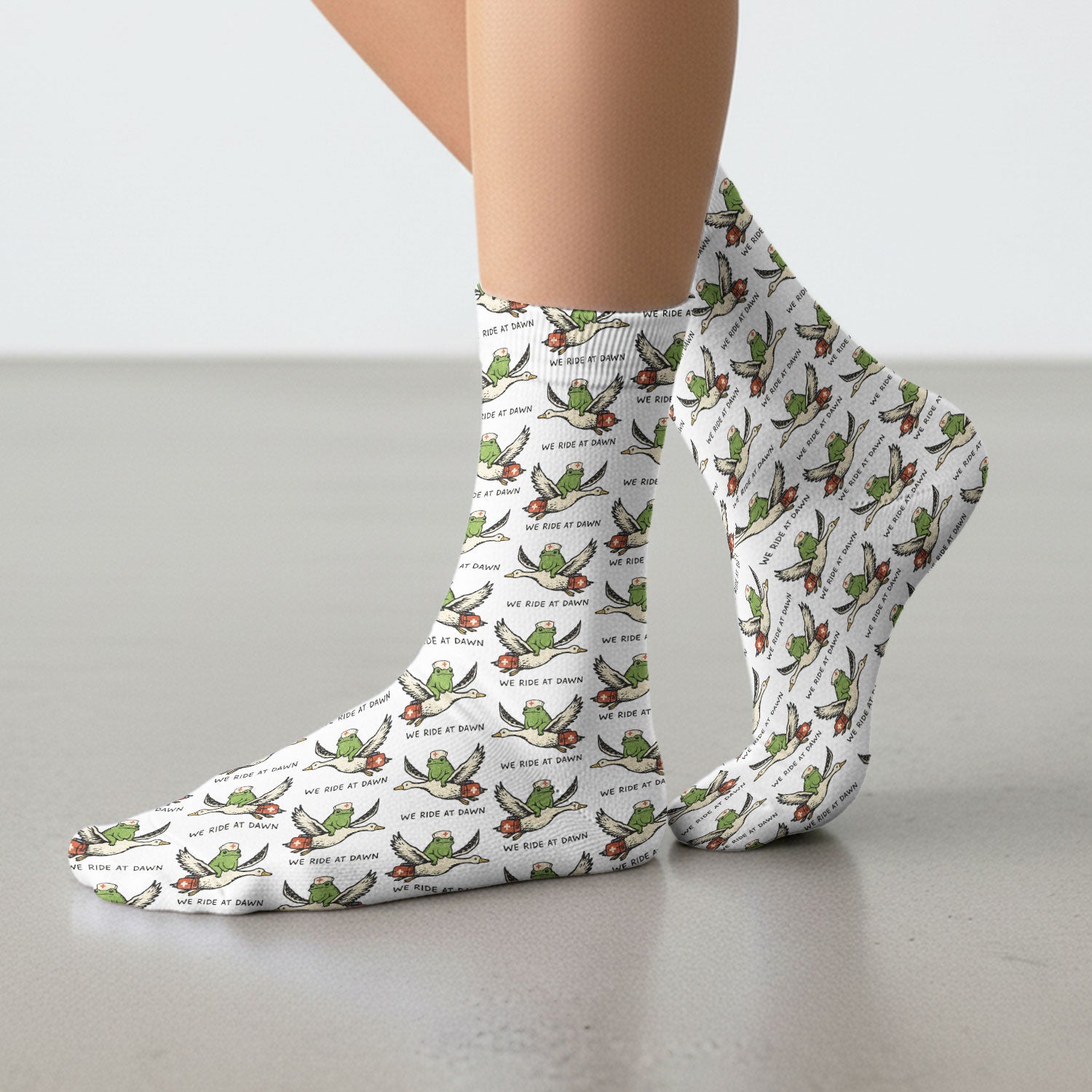 Funny Frog Riding Goose Nurse Pattern Socks, Breathable Fabrics Medical Uniform
