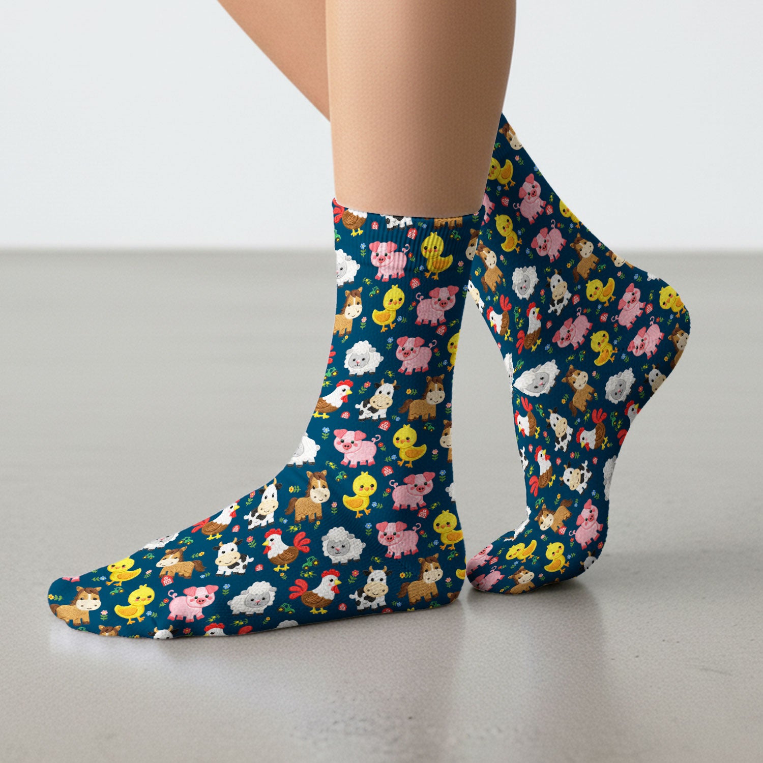 Cartoon Farm Animal Pattern Socks, Breathable Fabrics Medical Uniform