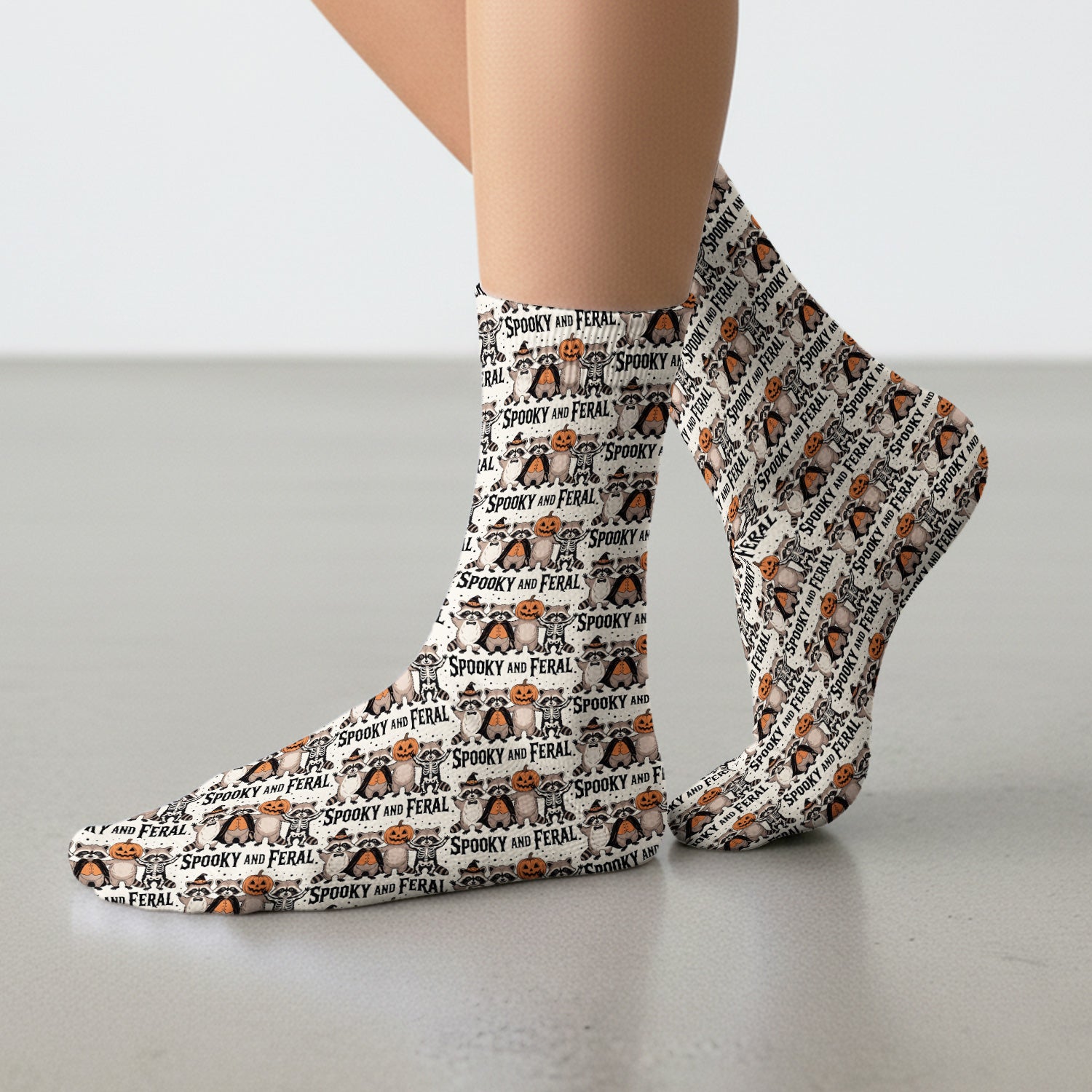 Spooky and Feral Raccoon Print Socks, Adult Socks for Men and Women