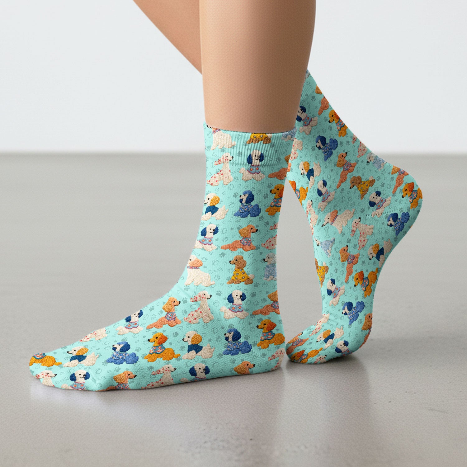 Cute Colorful Poodle Pattern Socks, Breathable Fabrics Medical Uniform