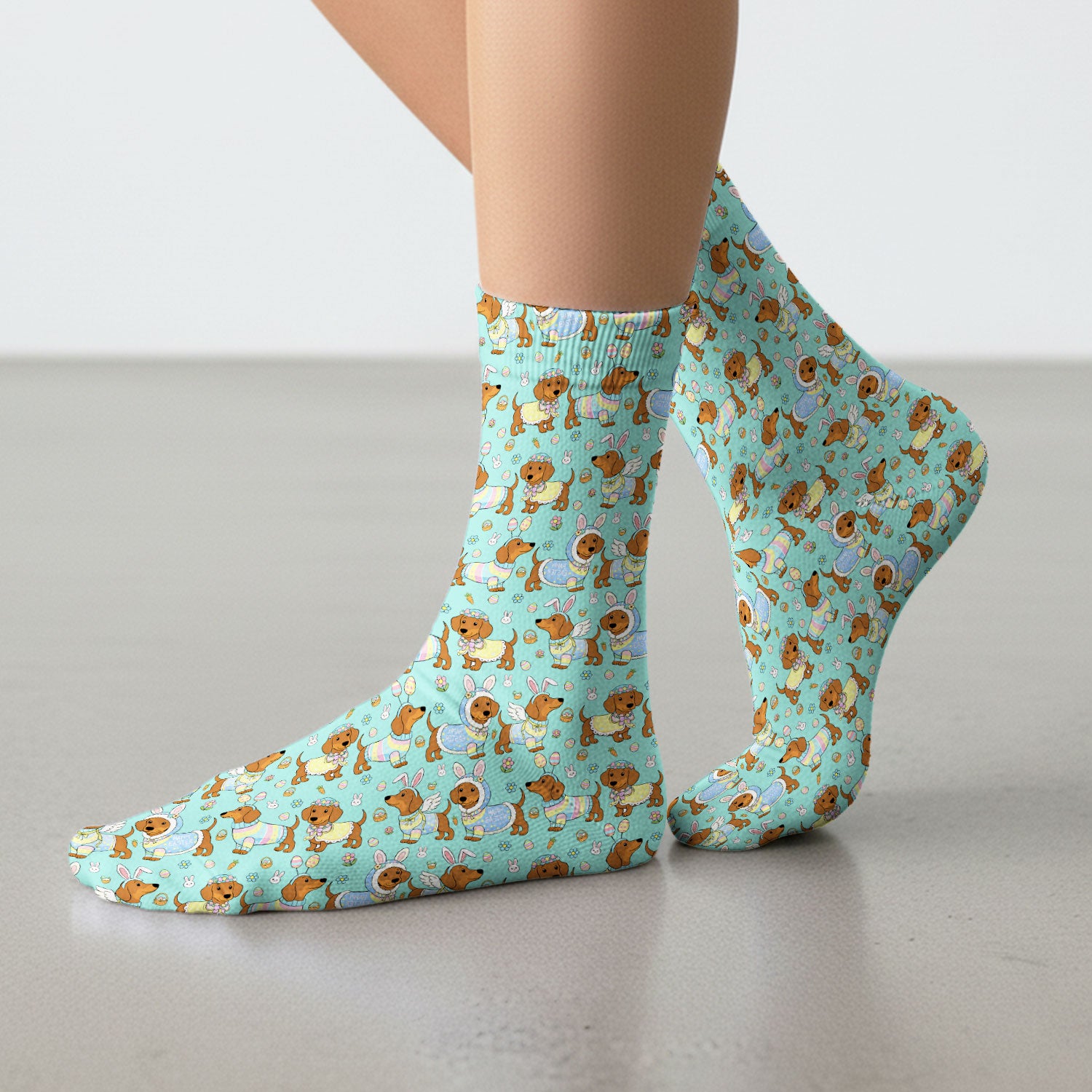 Easter Dachshund Bunny Pattern Nurse Socks, Breathable Fabrics Medical Uniform
