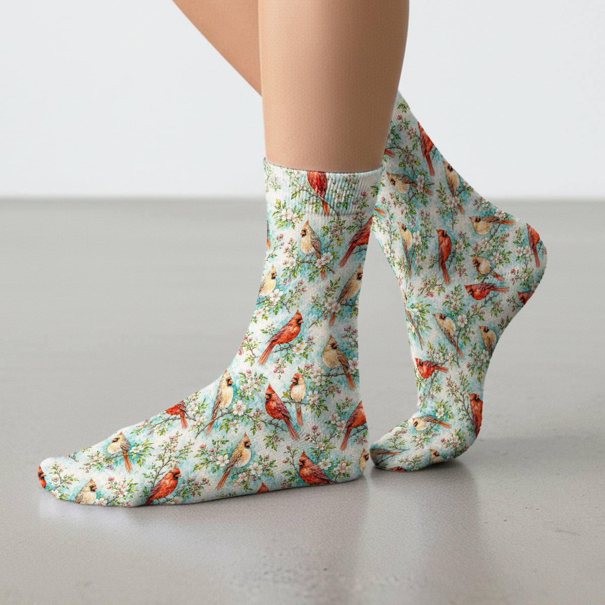 Cardinal Blossom Branch Pattern Socks, Adult Socks for Men and Women