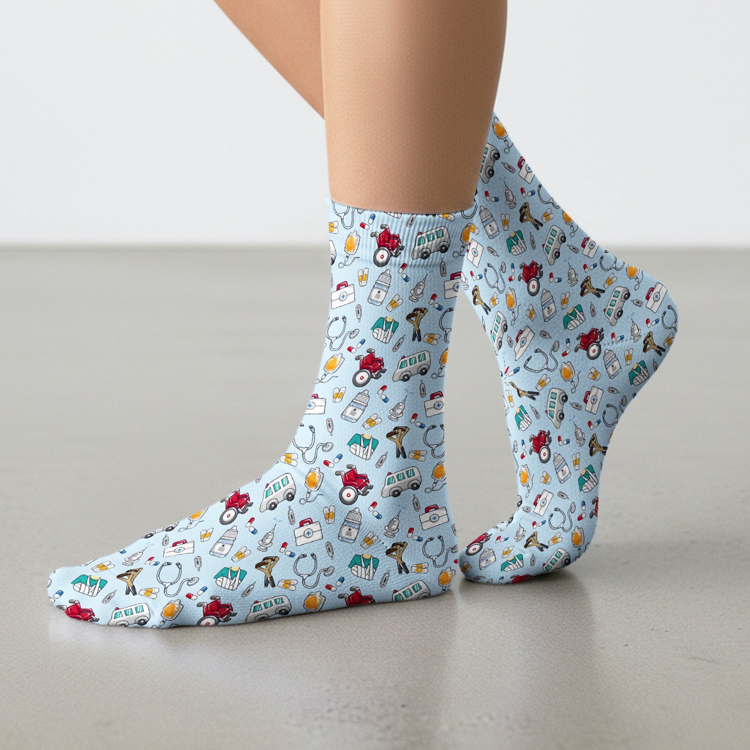 Care Medical Tools & Emergency Transport Pattern Socks, Adult Socks for Men and Women