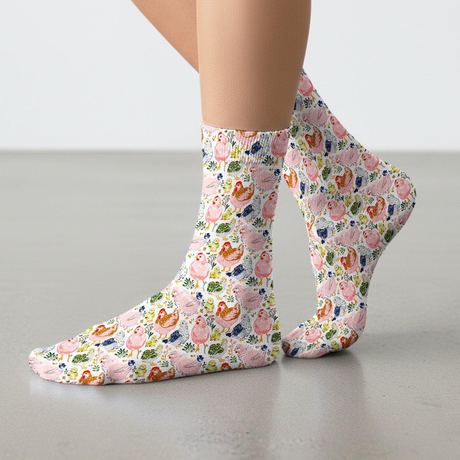 Cute Farm Chicken Hen Chick Pattern Socks, Adult Socks for Men and Women