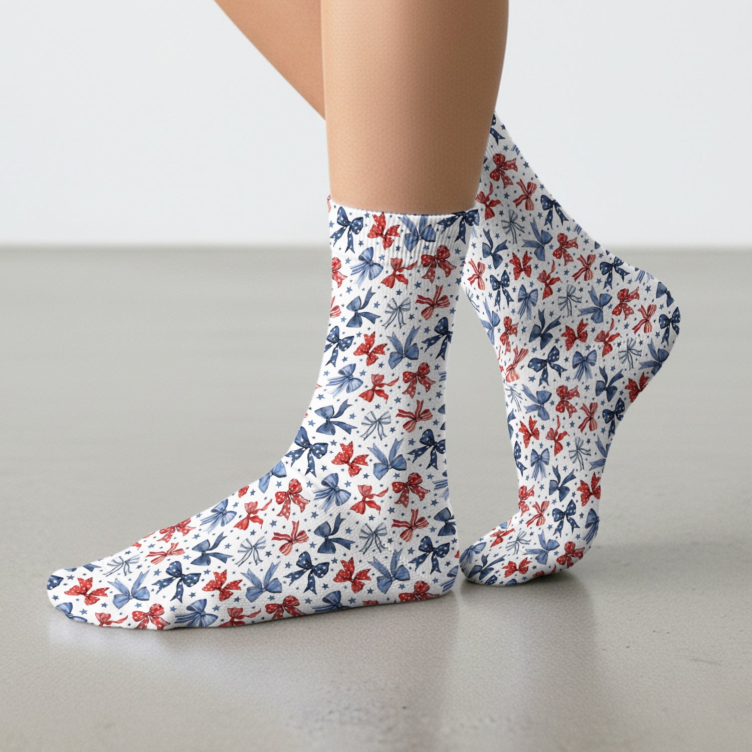 Patriotic Red Blue Ribbon Pattern Socks, Adult Socks for Men and Women