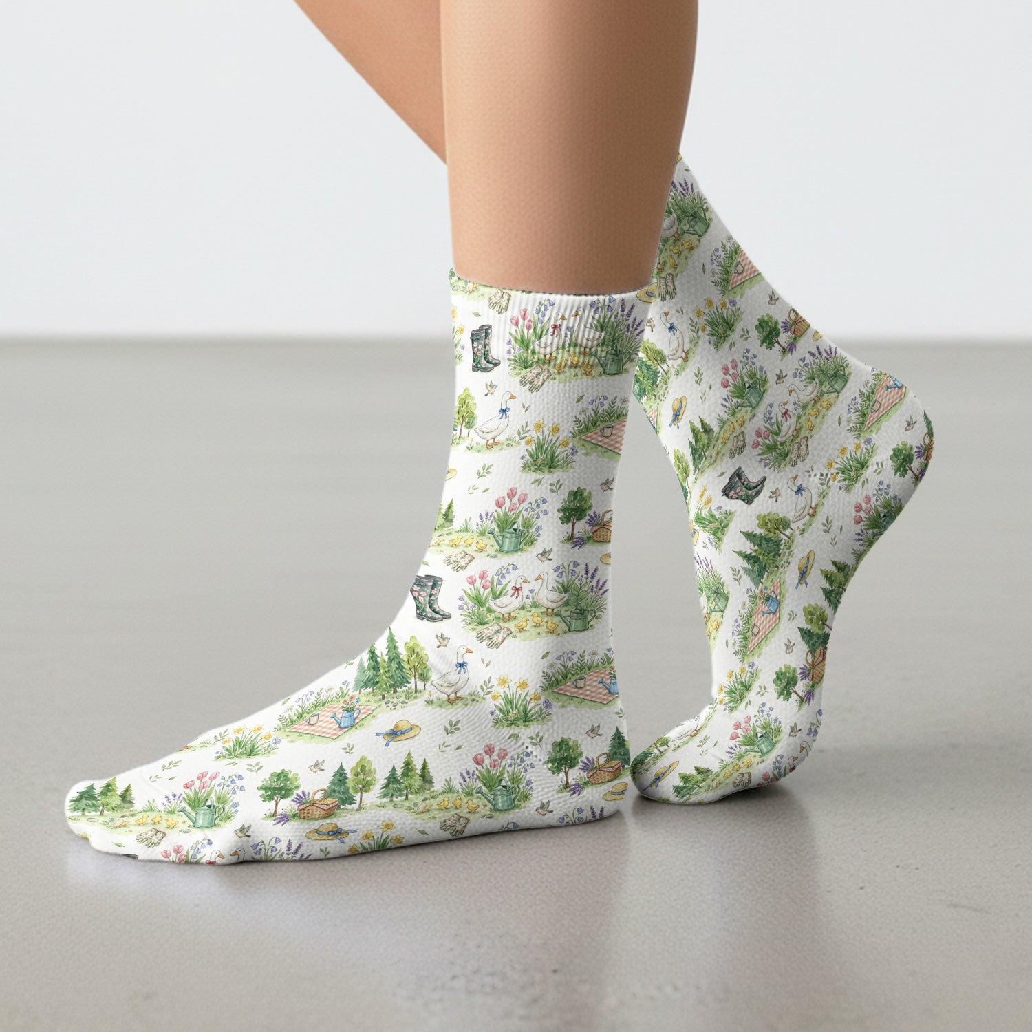 Cute Duck Garden Pattern Socks, Adult Socks for Men and Women