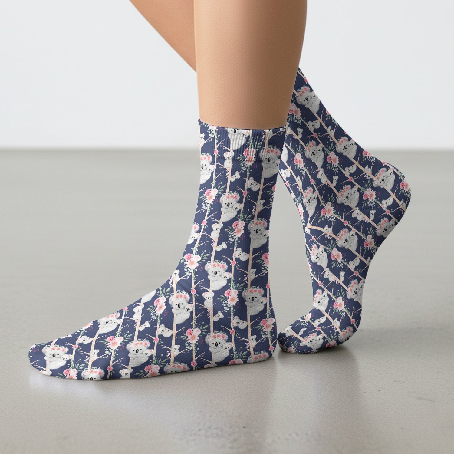 Cute Koala Climbing Tree Blossom Pattern Nurse Socks, Adult Socks for Men and Women