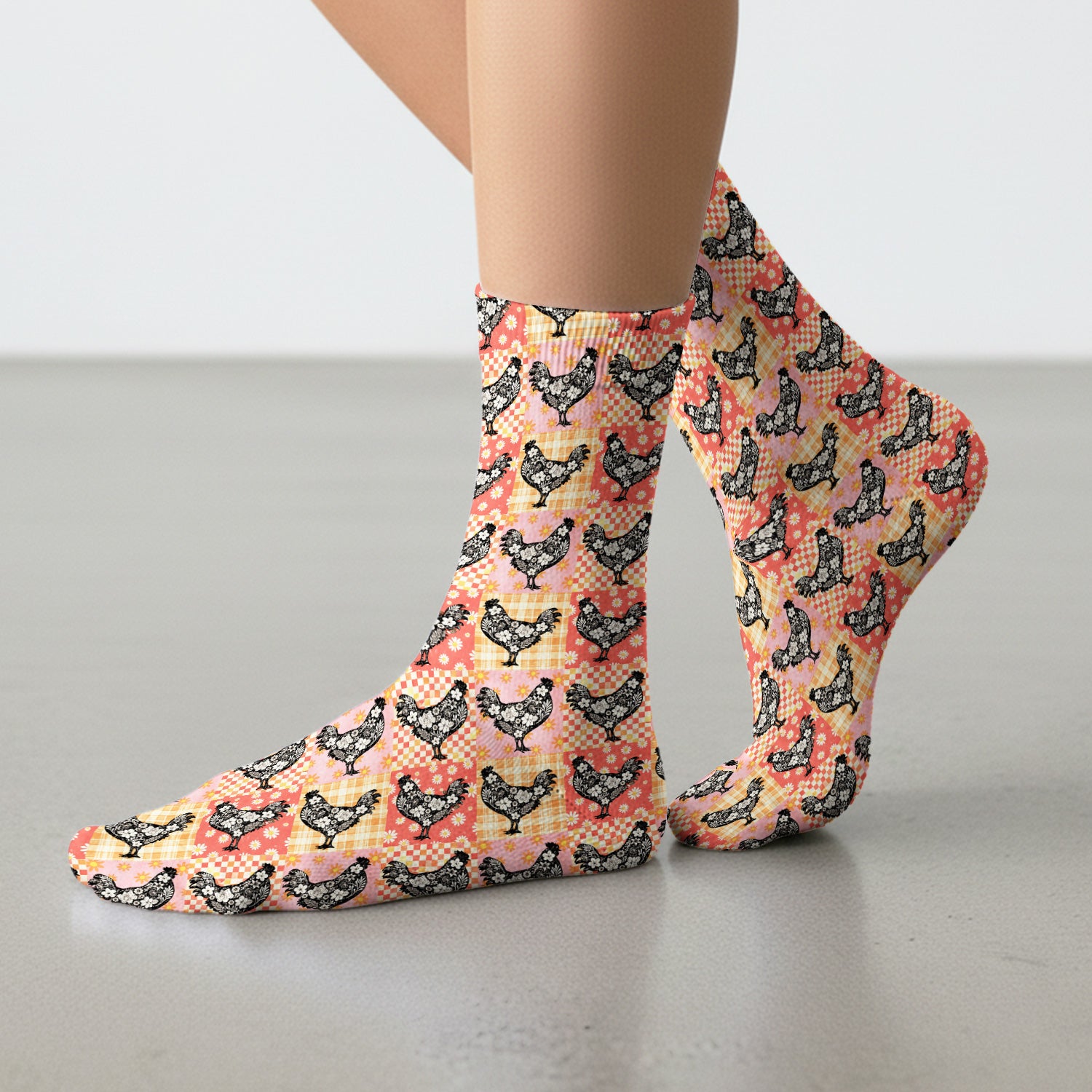 Cute Floral Chicken Patchwork Print Socks, Socks for Nurse Doctor