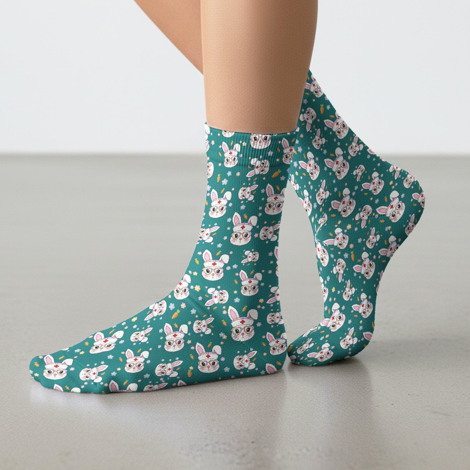 Cute Easter Bunny Nurse Pattern Print Socks, Adult Socks for Men and Women